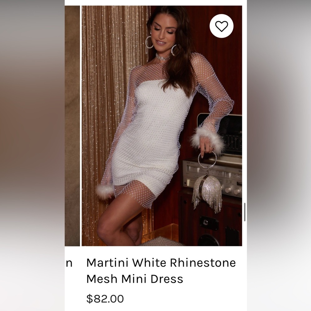 12th Tribe Martini White Rhinestone Mesh Dress , Size Large
